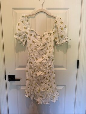 White Mini Dress with Yellow Floral Print